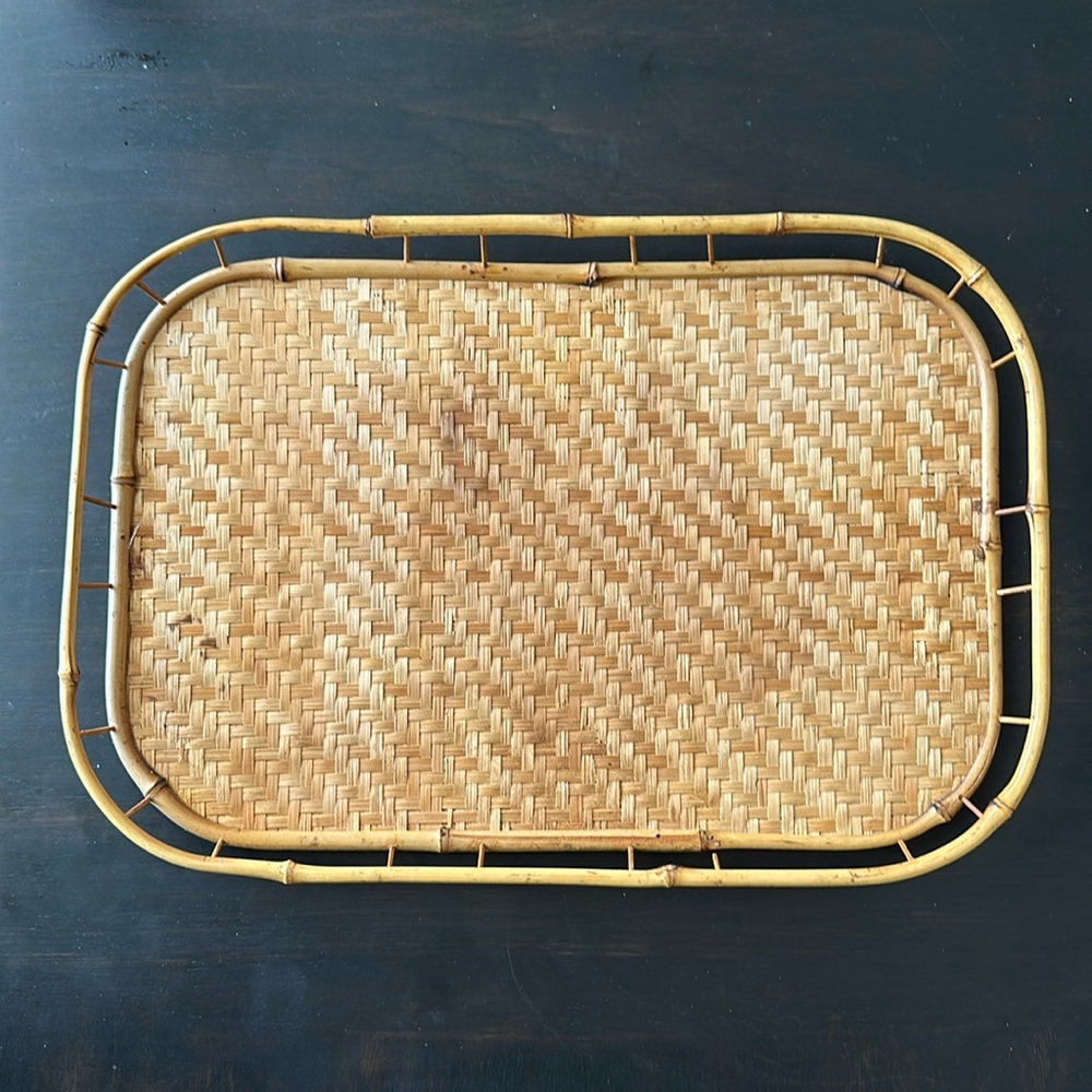 Vintage Bamboo and Rattan Serving Tray